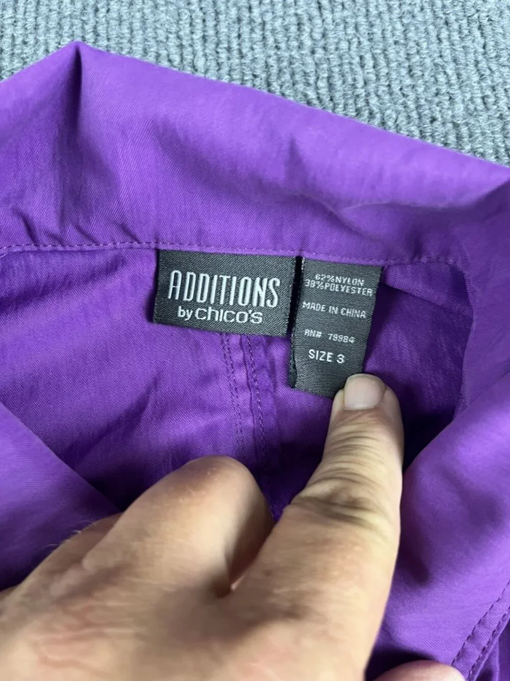 Additions By Chicos Womens Purple Button-Front Jacket Roll-Tab Sleeves Size 3 - Picture 5 of 10